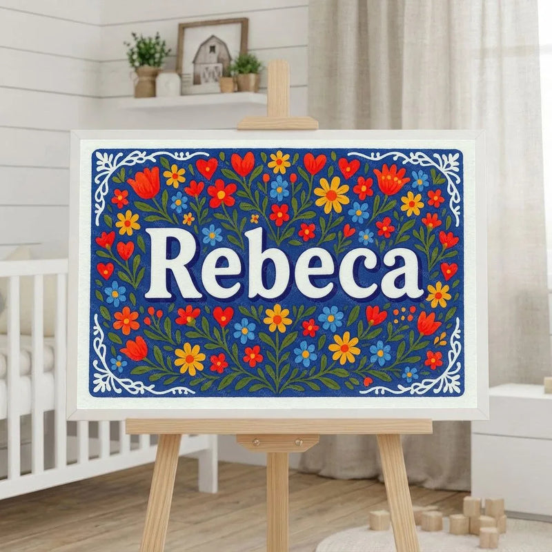 Rebeca Name Art - Floral Farmhouse personalized wall print for kids