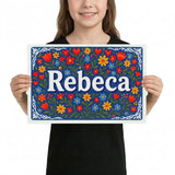Rebeca Name Art - Floral Farmhouse personalized wall print for kids