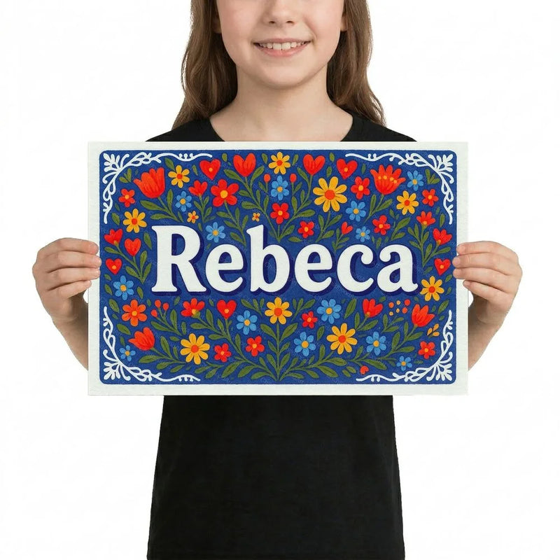 Rebeca Name Art - Floral Farmhouse personalized wall print for kids