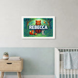 Rebecca Name Art - Forest Friends personalized wall print for kids