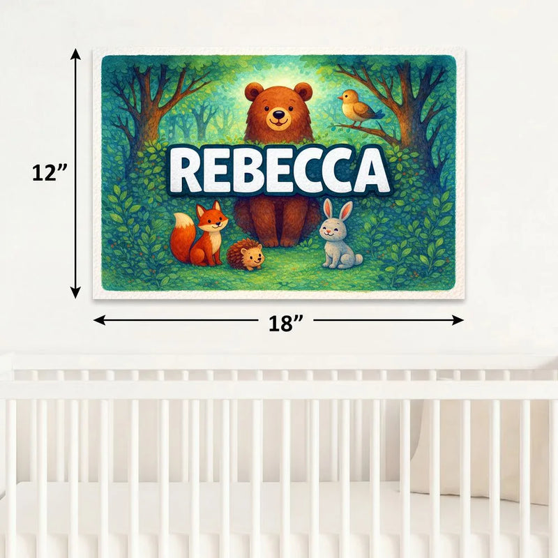 Rebecca Name Art - Forest Friends personalized wall print for kids
