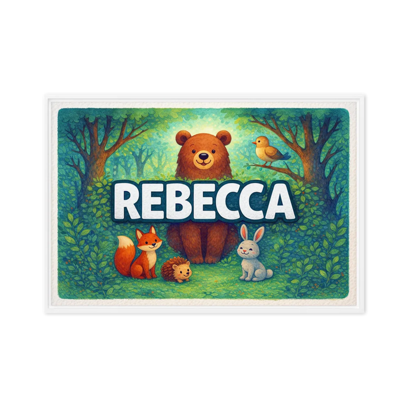 Rebecca Name Art - Forest Friends personalized wall print for kids