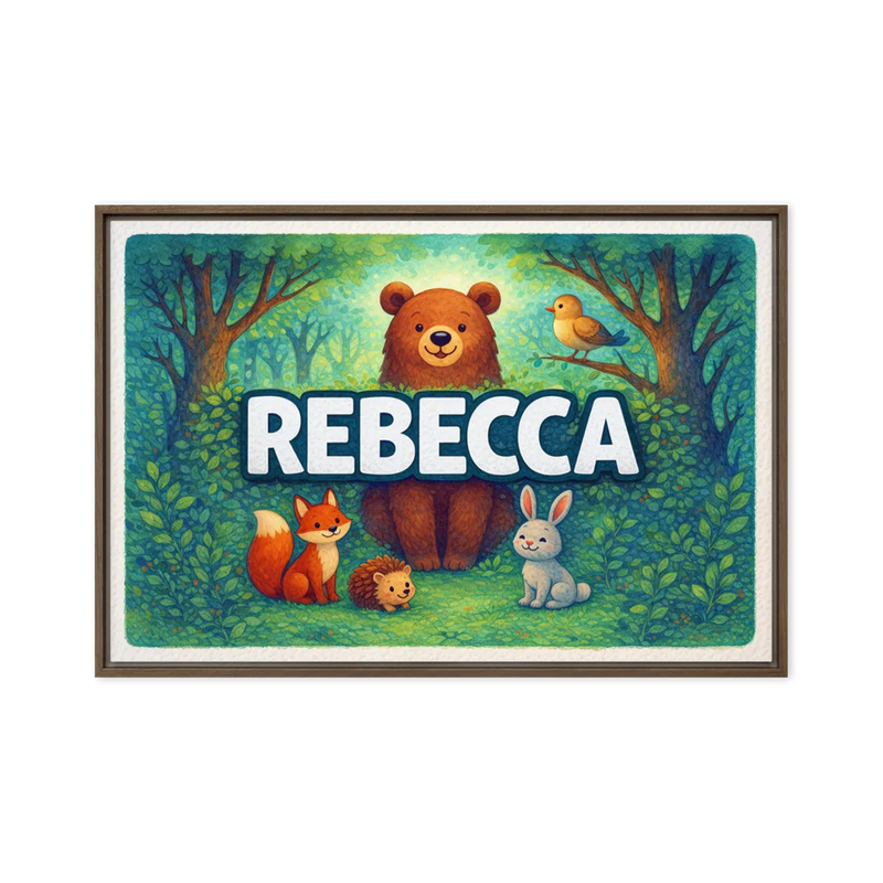 Rebecca Name Art - Forest Friends personalized wall print for kids