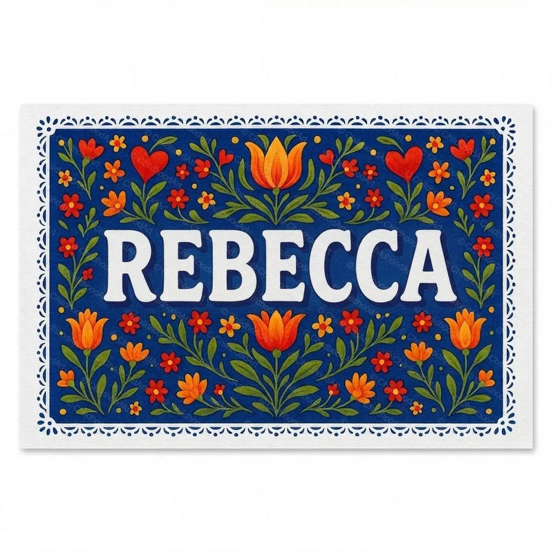 Rebecca Name Art - Floral Farmhouse personalized wall print for kids