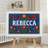 Rebecca Name Art - Floral Farmhouse personalized wall print for kids