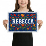 Rebecca Name Art - Floral Farmhouse personalized wall print for kids