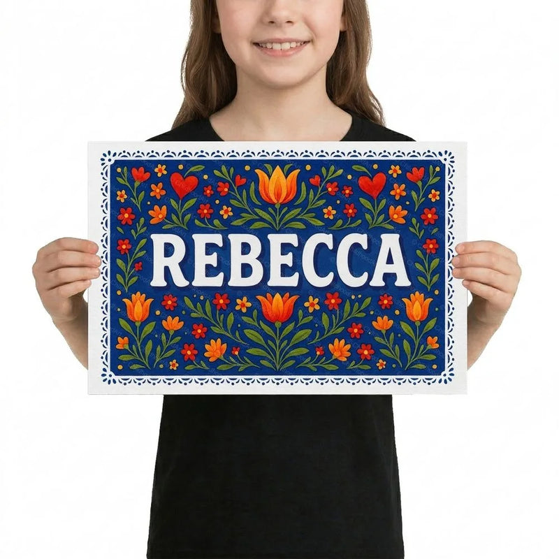 Rebecca Name Art - Floral Farmhouse personalized wall print for kids