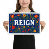Reign Name Art - Floral Farmhouse personalized wall print for kids
