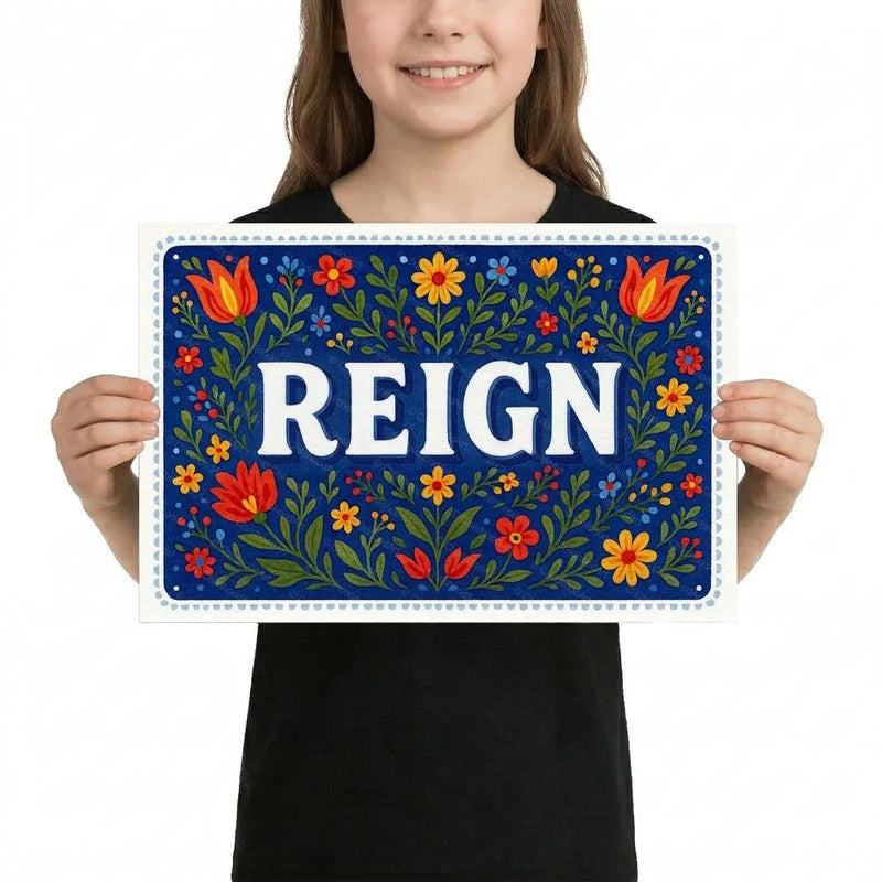 Reign Name Art - Floral Farmhouse personalized wall print for kids