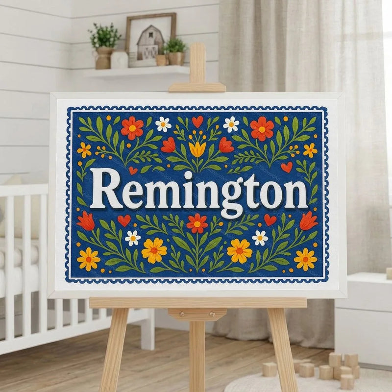 Remington Name Art - Floral Farmhouse personalized wall print for kids
