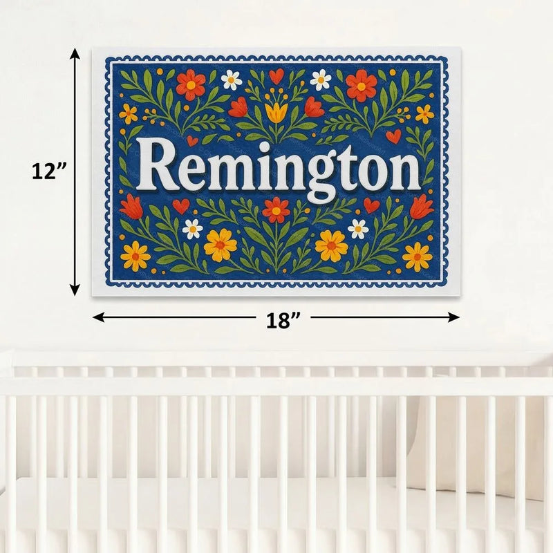 Remington Name Art - Floral Farmhouse personalized wall print for kids