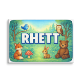 Rhett Name Art - Forest Friends personalized wall print for kids