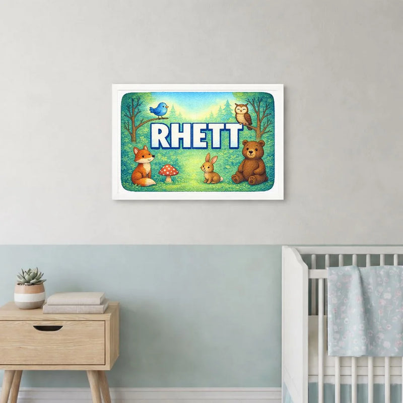 Rhett Name Art - Forest Friends personalized wall print for kids