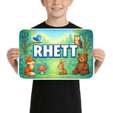 Rhett Name Art - Forest Friends personalized wall print for kids