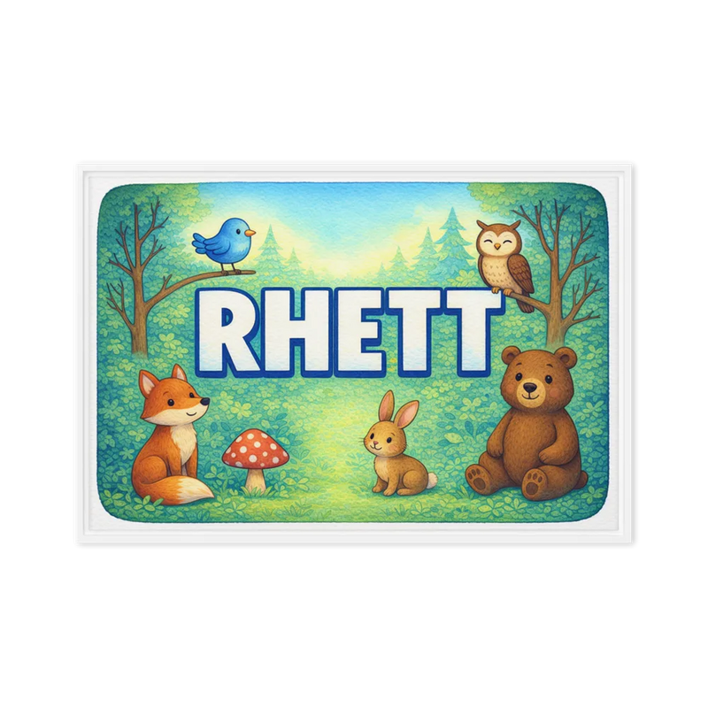 Rhett Name Art - Forest Friends personalized wall print for kids