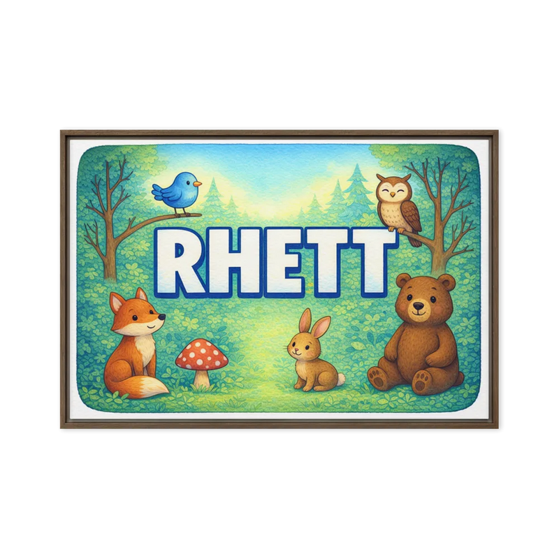 Rhett Name Art - Forest Friends personalized wall print for kids