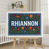 Rhiannon Name Art - Floral Farmhouse personalized wall print for kids