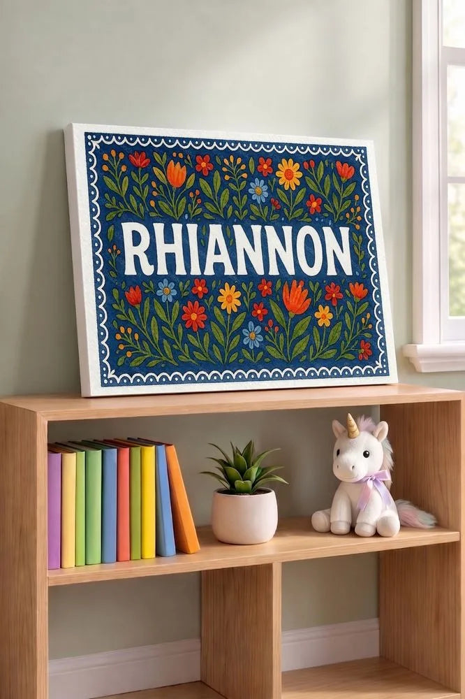Rhiannon Name Art - Floral Farmhouse personalized wall print for kids