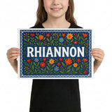 Rhiannon Name Art - Floral Farmhouse personalized wall print for kids