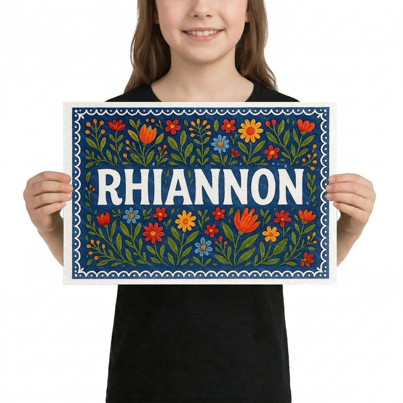 Rhiannon Name Art - Floral Farmhouse personalized wall print for kids