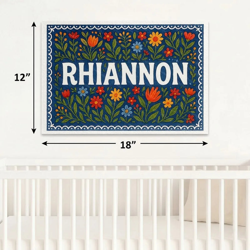 Rhiannon Name Art - Floral Farmhouse personalized wall print for kids