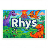 Rhys Name Art - Dinosaur Adventure personalized wall print for kids
