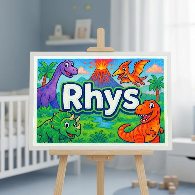 Rhys Name Art - Dinosaur Adventure personalized wall print for kids