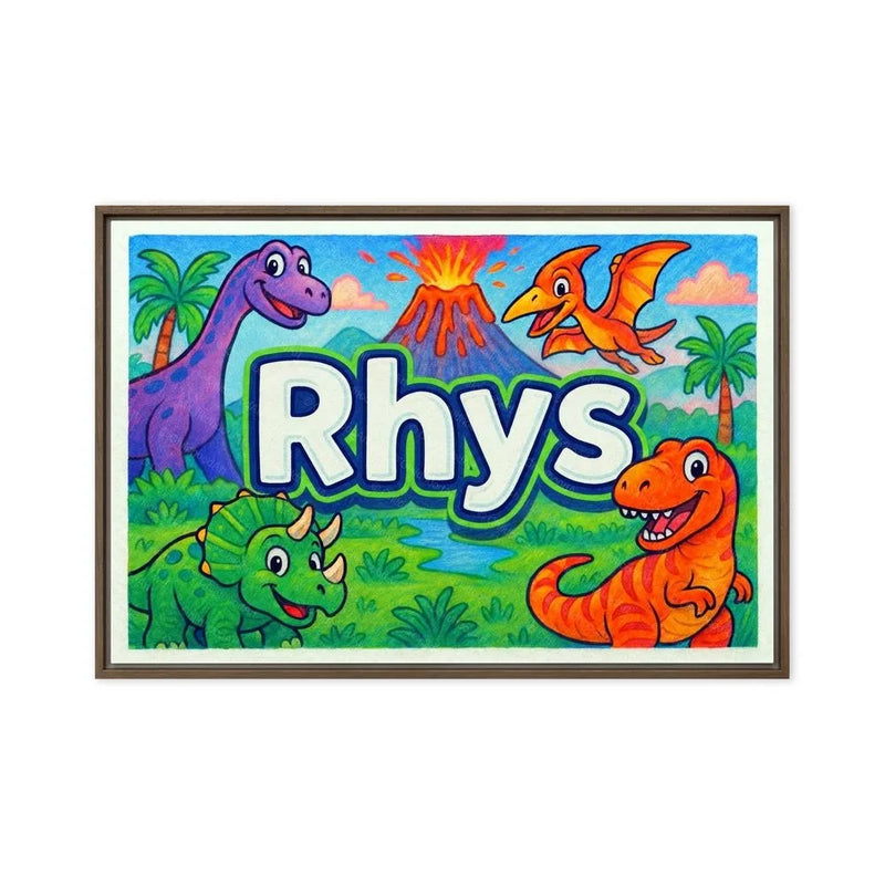 Rhys Name Art - Dinosaur Adventure personalized wall print for kids
