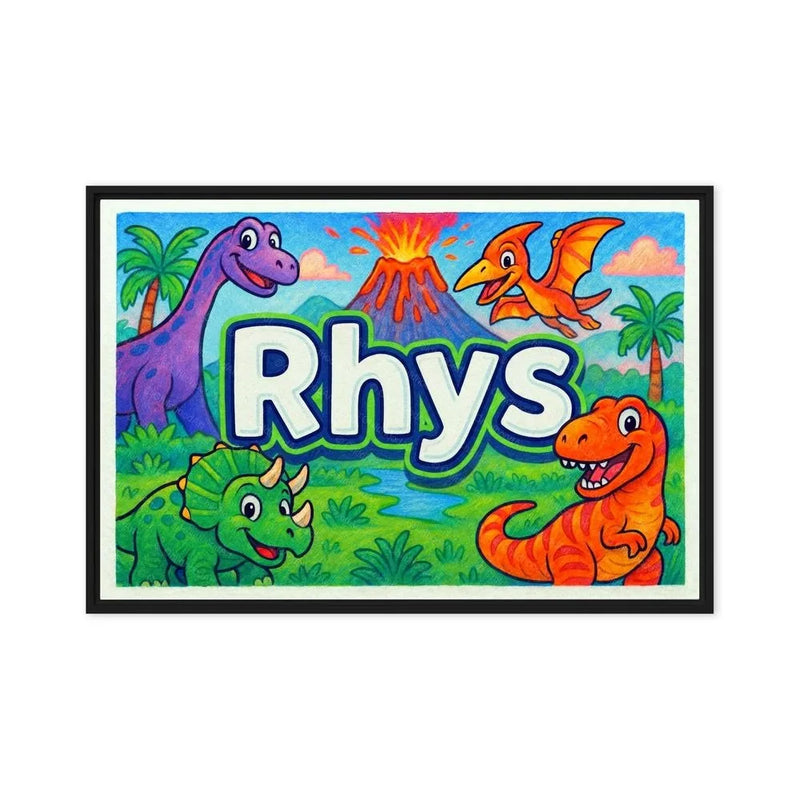 Rhys Name Art - Dinosaur Adventure personalized wall print for kids