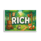 Rich Name Art - Forest Friends personalized wall print for kids