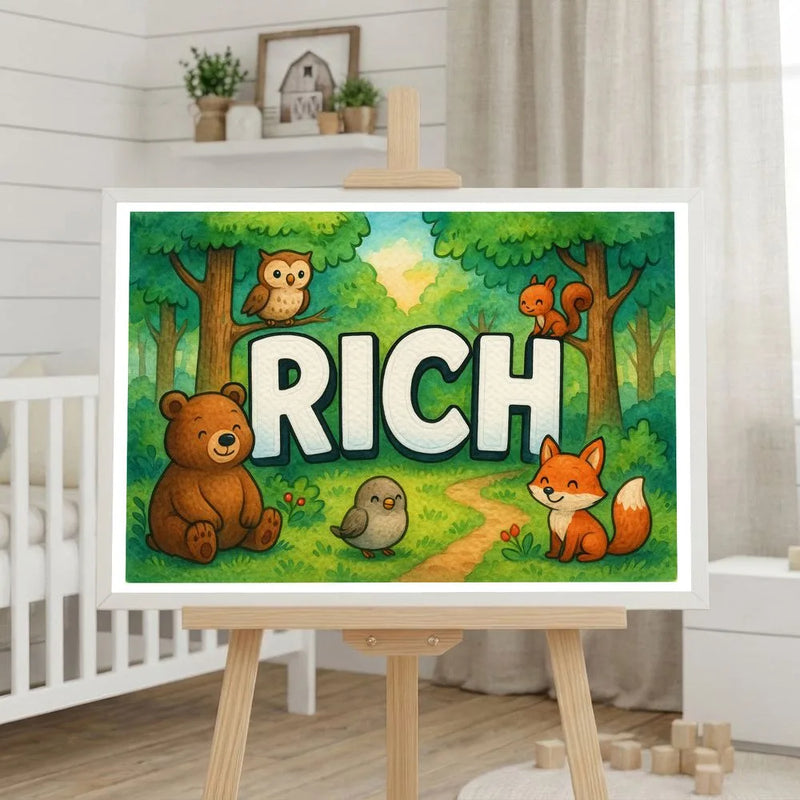 Rich Name Art - Forest Friends personalized wall print for kids