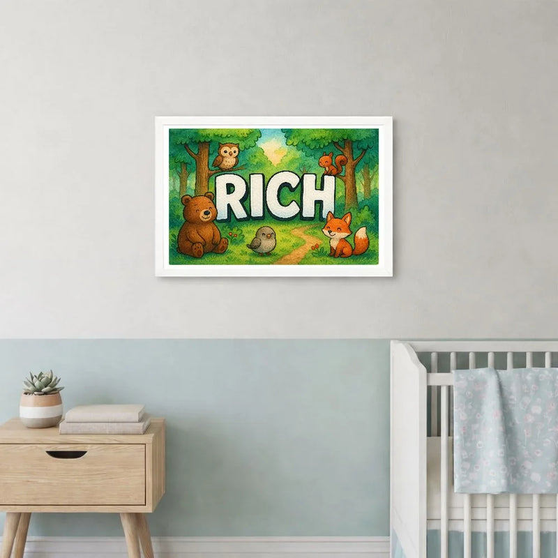 Rich Name Art - Forest Friends personalized wall print for kids