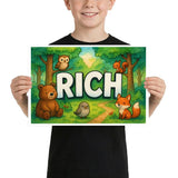 Rich Name Art - Forest Friends personalized wall print for kids