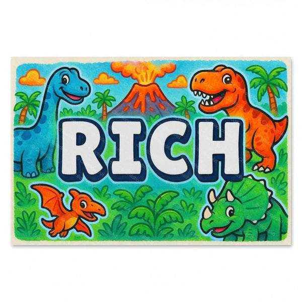 Personalized Rich name art print in the Dinosaur adventure style