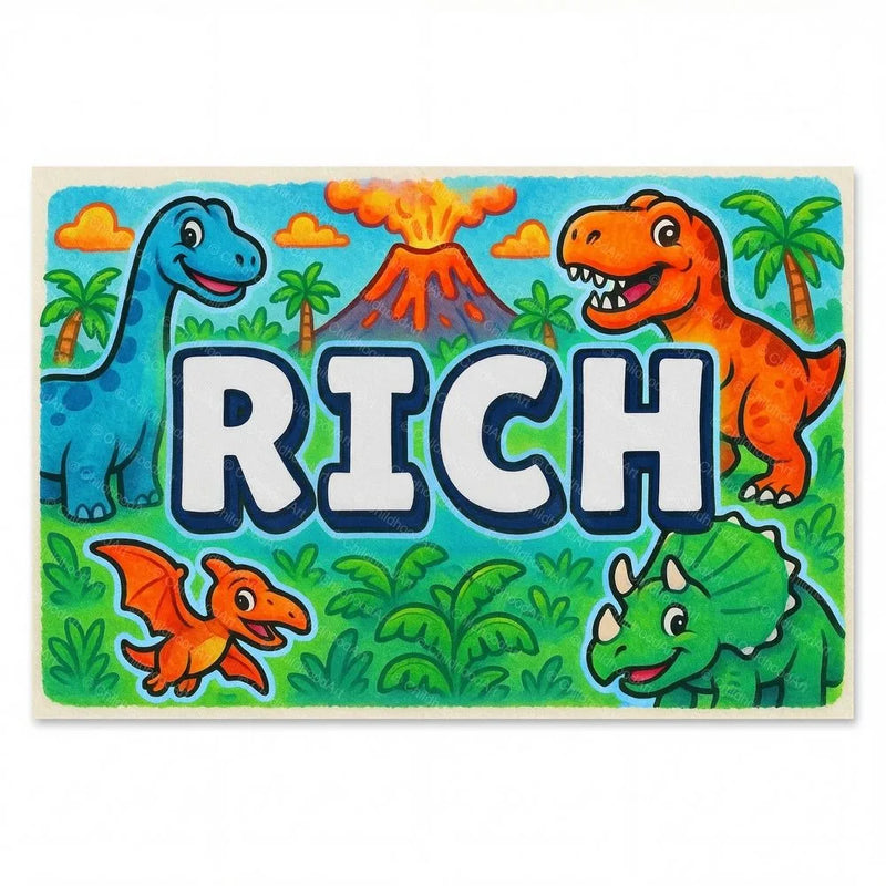 Rich Name Art - Dinosaur Adventure personalized wall print for kids