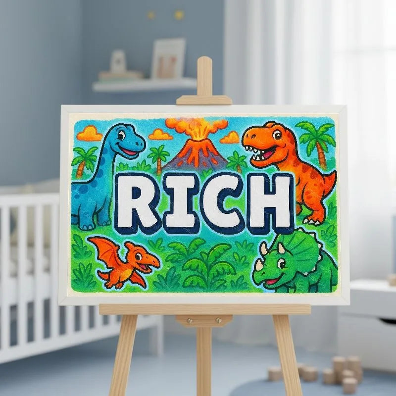 Rich Name Art - Dinosaur Adventure personalized wall print for kids