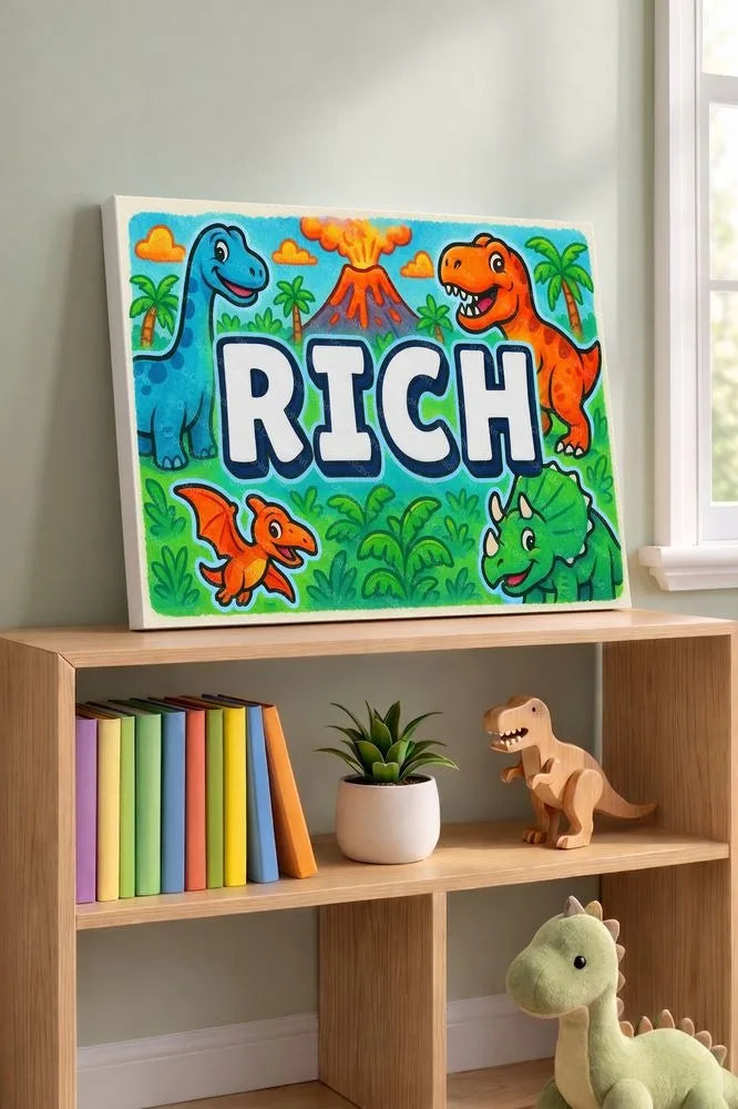 Rich Name Art - Dinosaur Adventure personalized wall print for kids