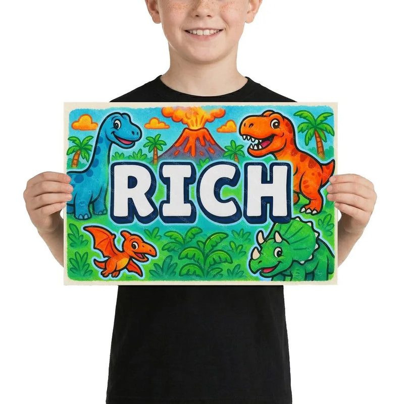Rich Name Art - Dinosaur Adventure personalized wall print for kids
