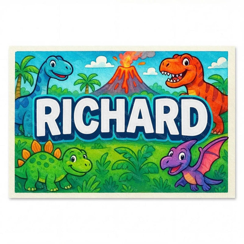 Richard Name Art - Dinosaur Adventure personalized wall print for kids