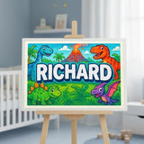 Richard Name Art - Dinosaur Adventure personalized wall print for kids