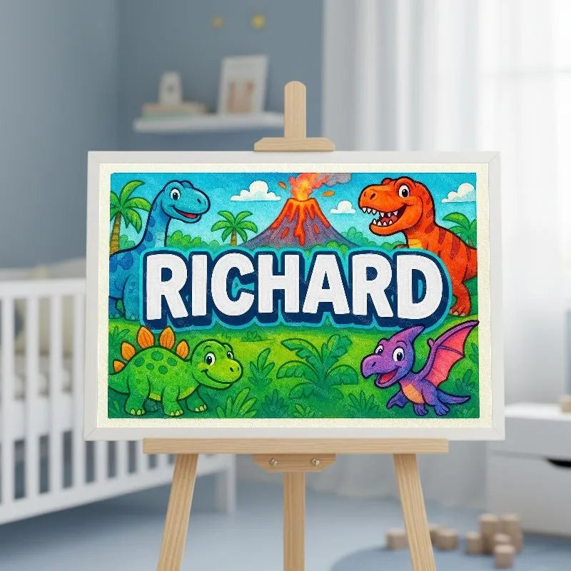 Richard Name Art - Dinosaur Adventure personalized wall print for kids