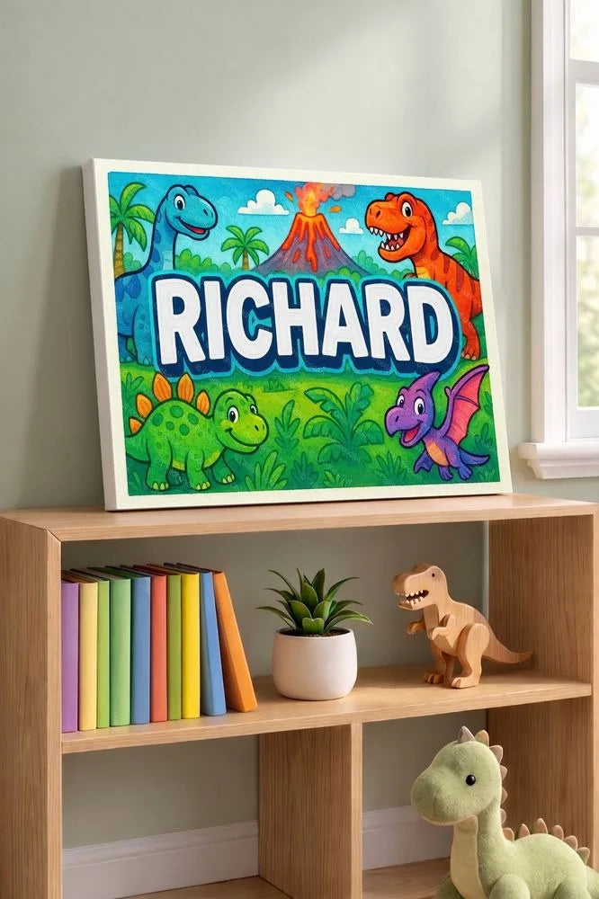 Richard Name Art - Dinosaur Adventure personalized wall print for kids