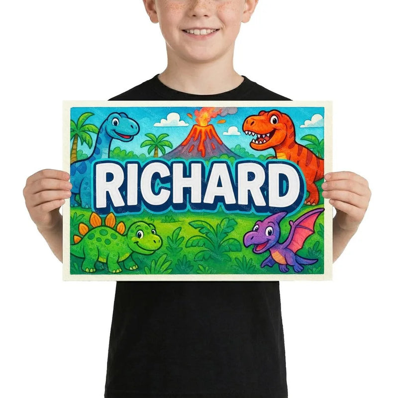 Richard Name Art - Dinosaur Adventure personalized wall print for kids