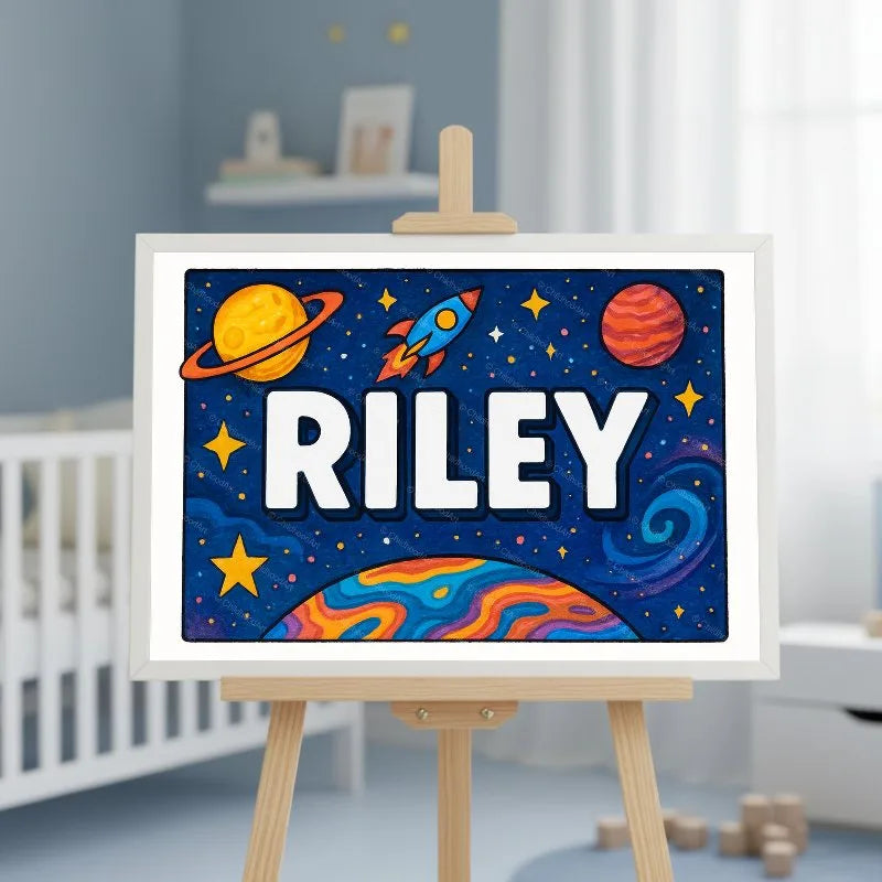 Adventurous personalized space name art for Riley