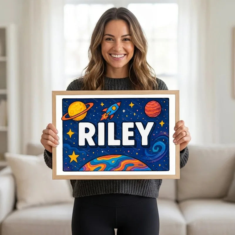 Adventurous personalized space name art for Riley