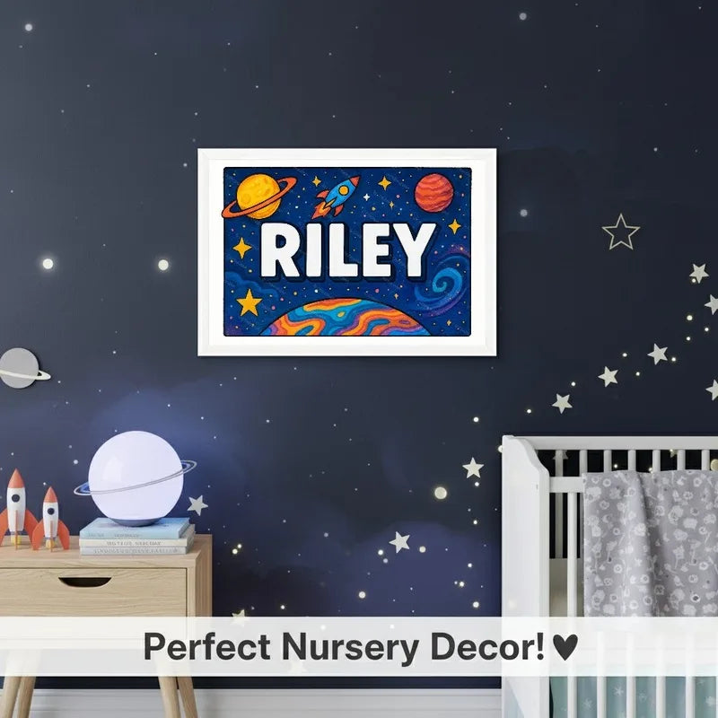 Adventurous personalized space name art for Riley