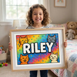 Playful personalized cat name art for Riley