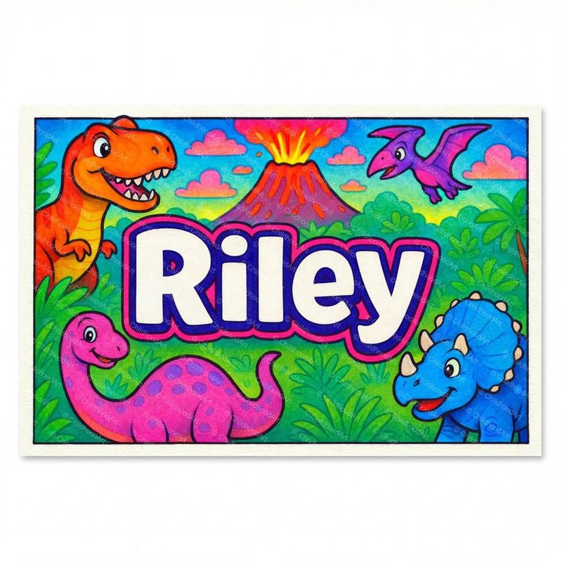 Adventurous personalized dinosaur name art for Riley