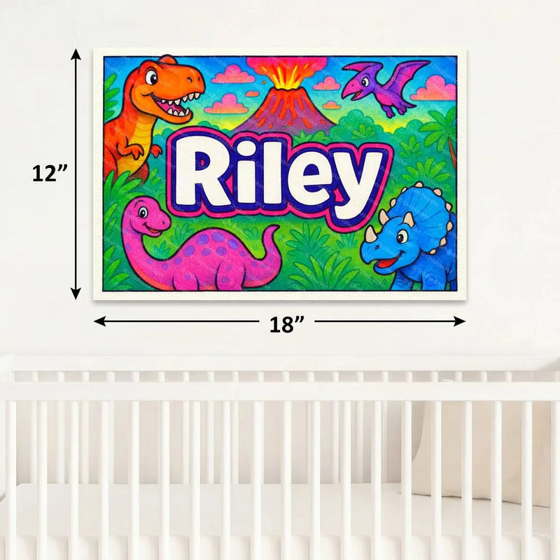 Adventurous personalized dinosaur name art for Riley