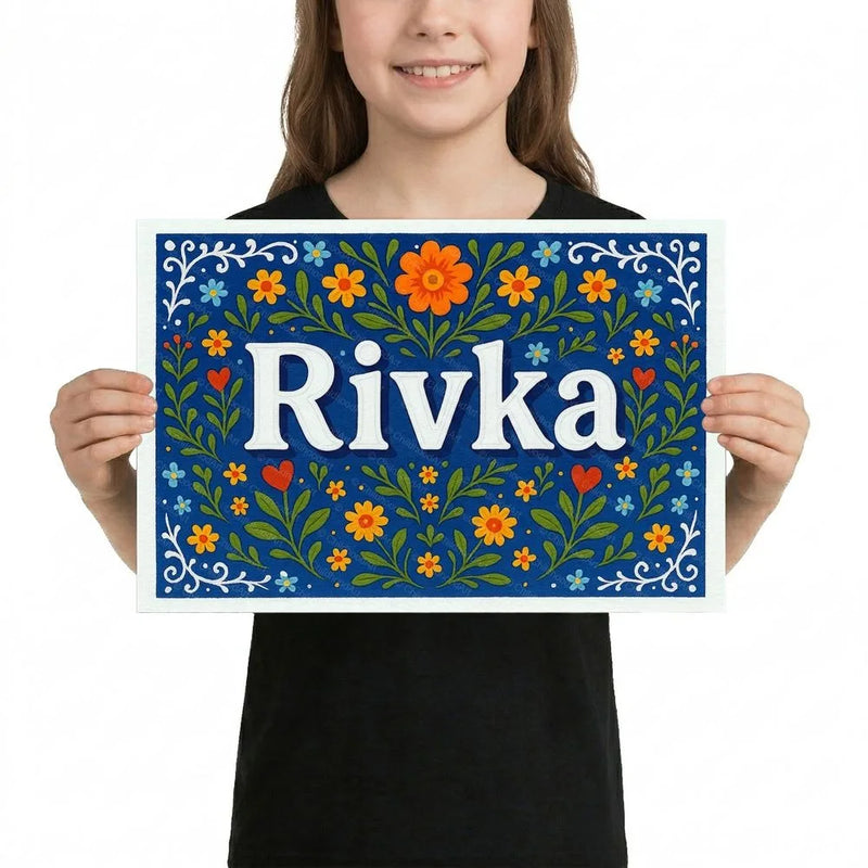 Rivka Name Art - Floral Farmhouse personalized wall print for kids